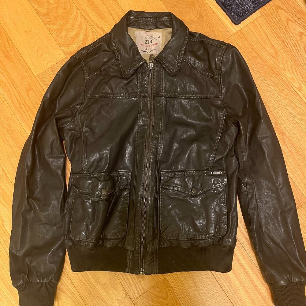 Vintage Real Black Leather Jacket Pepe Jeans London Size M